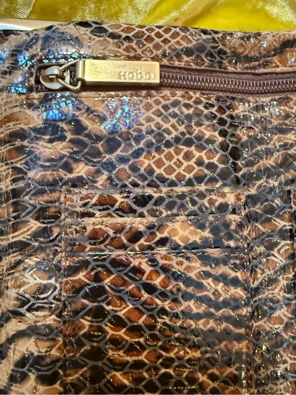 HOBO Brown Snake-Embossed Clutch with Gold-Tone Frame - Picture 5 of 12